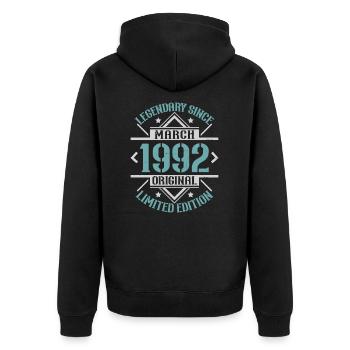 Légendaire depuis Mars 1992 édition limitée - Veste à capuche bio Premium Unisexe - noir - Dos - Nico (187cm)