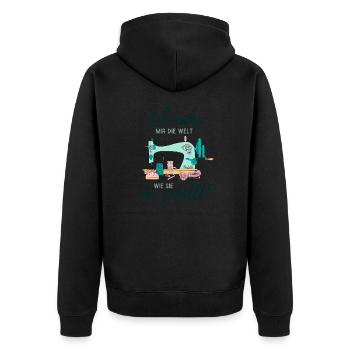 Näherin Schneiderin Nähmaschine Geschenk Nähen - Unisex Premium Bio Zip Hoodie - Schwarz - Hinten - Nico (187cm)