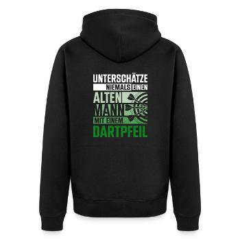 Dartspieler Dartpfeil Dartscheibe Dart Geschenk - Unisex Premium Bio Zip Hoodie - Schwarz - Hinten - Nico (187cm)
