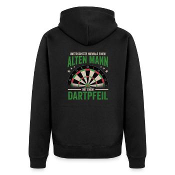 Dartspieler Dartpfeil Dartscheibe Dart Geschenk - Unisex Premium Bio Zip Hoodie - Schwarz - Hinten - Nico (187cm)