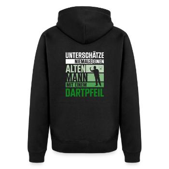 Dartspieler Dartpfeil Dartscheibe Dart Geschenk - Unisex Premium Bio Zip Hoodie - Schwarz - Hinten - Nico (187cm)