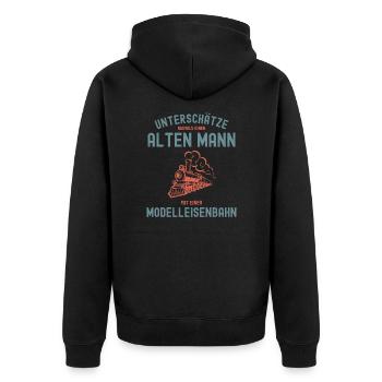 Modellbau Modelleisenbahn Modellbahn Geschenk - Unisex Premium Bio Zip Hoodie - Schwarz - Hinten - Nico (187cm)