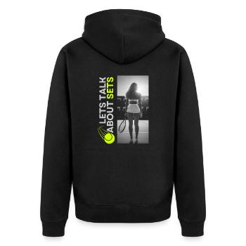 Tennisspieler Tennisschläger Tennisplatz Outfit - Unisex Premium Bio Zip Hoodie - Schwarz - Hinten - Nico (187cm)