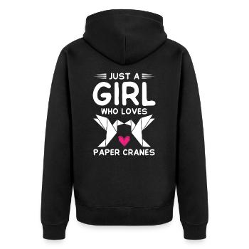 Just Girl Who Loves Paper Cranes Origami - Unisex Premium Bio Zip Hoodie - Schwarz - Hinten - Nico (187cm)