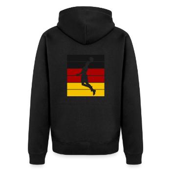 Basketball Trikot Basketballspieler Deutschland - Unisex Premium Bio Zip Hoodie - Schwarz - Hinten - Nico (187cm)