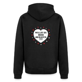 Antrag Verlobung Heiratsantrag Willst Du Heiraten - Unisex Premium Bio Zip Hoodie - Schwarz - Hinten - Nico (187cm)