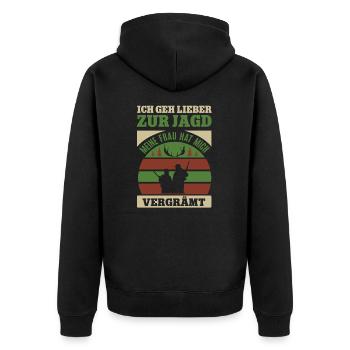 Jäger Spruch Jagdoutfit Jägerspruch Sportschütze - Unisex Premium Bio Zip Hoodie - Schwarz - Hinten - Nico (187cm)