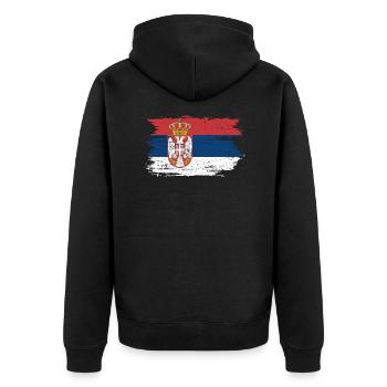 Serbien Flagge für stolze Deutsch-Serben - Unisex Premium Bio Zip Hoodie - Schwarz - Hinten - Nico (187cm)