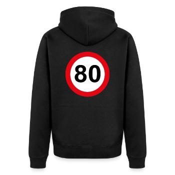 80 Geburtstag - Unisex Premium Bio Zip Hoodie - Schwarz - Hinten - Nico (187cm)