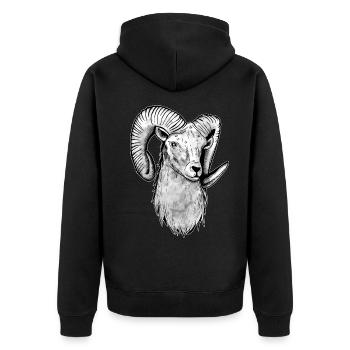 Widder Geschenk Sternzeichen - Unisex Premium Bio Zip Hoodie - Schwarz - Hinten - Nico (187cm)