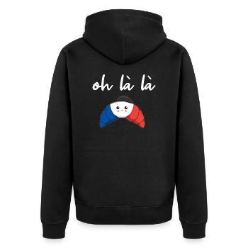 Frankreich Croissant oh là là Geschenkidee süß - Unisex Premium Bio Zip Hoodie - Schwarz - Hinten - Nico (187cm)