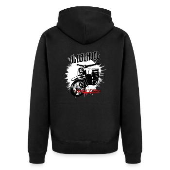 Simson Schwalbe Moped - Unisex Premium Bio Zip Hoodie - Schwarz - Hinten - Nico (187cm)