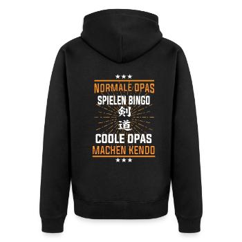Coole Opas machen Kendo - Unisex Premium Bio Zip Hoodie - Schwarz - Hinten - Nico (187cm)