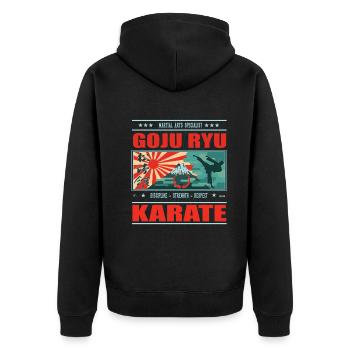 cooles Goju Ryu Karate - Japan Design - Unisex Premium Bio Zip Hoodie - Schwarz - Hinten - Nico (187cm)