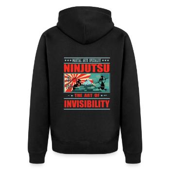Das lustige Ninjtusu T-Shirt - Ninja, Japan Design - Unisex Premium Bio Zip Hoodie - Schwarz - Hinten - Nico (187cm)
