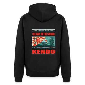 Kendo der Weg des Schwert - Schwertkampf Shirt - Unisex Premium Bio Zip Hoodie - Schwarz - Hinten - Nico (187cm)
