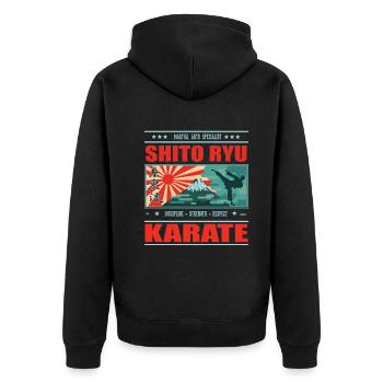 Coole Shito Ryu Karate Design mit Yoko Geri - Unisex Premium Bio Zip Hoodie - Schwarz - Hinten - Nico (187cm)