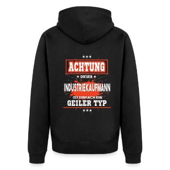 Industriekaufmann ist einfach ein geiler Typ T-Shi - Unisex Premium Bio Zip Hoodie - Schwarz - Hinten - Nico (187cm)