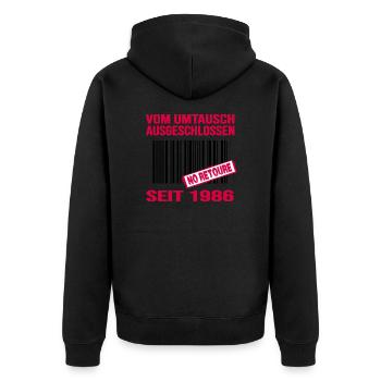 1986 geburtstag 36 jahre barcode no retoure - Unisex Premium Bio Zip Hoodie - Schwarz - Hinten - Nico (187cm)