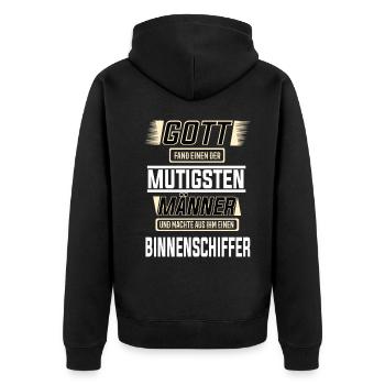 Binnenschiffer, einer der mutigsten Männer - Unisex Premium Bio Zip Hoodie - Schwarz - Hinten - Nico (187cm)
