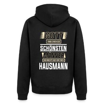 Hausmann, einer der schönsten Männer der Welt - Unisex Premium Bio Zip Hoodie - Schwarz - Hinten - Nico (187cm)