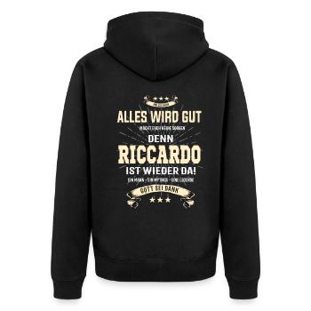 alles wird gut denn Riccardo Ist da T-Shirt - Unisex Premium Bio Zip Hoodie - Schwarz - Hinten - Nico (187cm)