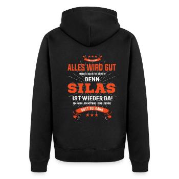 alles wird gut denn Silas Ist da T-Shirt - Unisex Premium Bio Zip Hoodie - Schwarz - Hinten - Nico (187cm)