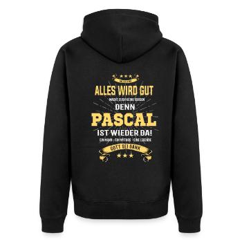alles wird gut denn Pascal Ist da T-Shirt - Unisex Premium Bio Zip Hoodie - Schwarz - Hinten - Nico (187cm)