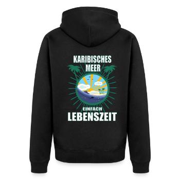 Karibisches Meer - einfach Lebenszeit - Unisex Premium Bio Zip Hoodie - Schwarz - Hinten - Nico (187cm)
