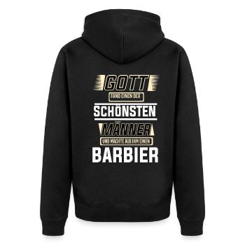 Barbier einer der schönsten Männer der Welt - Unisex Premium Bio Zip Hoodie - Schwarz - Hinten - Nico (187cm)