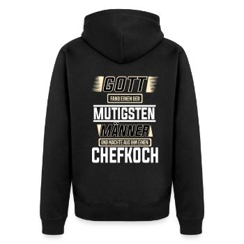 Chefkoch, einer der mutigsten Männer der Welt - Unisex Premium Bio Zip Hoodie - Schwarz - Hinten - Nico (187cm)