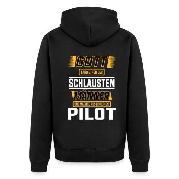 Pilot, einer der schlausten Männer der Welt - Unisex Premium Bio Zip Hoodie - Schwarz - Hinten - Nico (187cm)