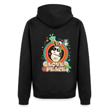 Love and Peace Osterhase - Flowerpower Oster Desig - Unisex Premium Bio Zip Hoodie - Schwarz - Hinten - Nico (187cm)