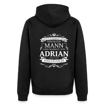 Adrian der perfekte Mann von Gott geformt Design - Unisex Premium Bio Zip Hoodie - Schwarz - Hinten - Nico (187cm)