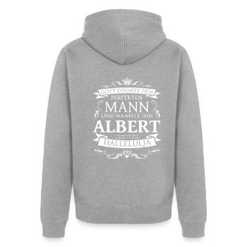 Albert der perfekte Mann von Gott geformt Design - Unisex Premium Bio Zip Hoodie - Grau meliert - Hinten - Nico (187cm)