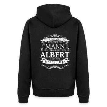 Albert der perfekte Mann von Gott geformt Design - Unisex Premium Bio Zip Hoodie - Schwarz - Hinten - Nico (187cm)