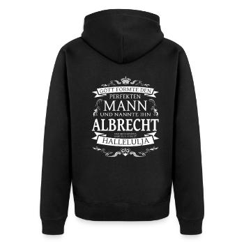 Albrecht der perfekte Mann von Gott geformt Design - Unisex Premium Bio Zip Hoodie - Schwarz - Hinten - Nico (187cm)