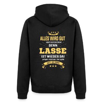 alles wird gut denn Lasse Ist da T-Shirt - Unisex Premium Bio Zip Hoodie - Schwarz - Hinten - Nico (187cm)