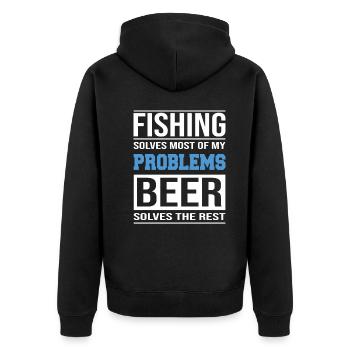 Fishing Solves Problems - Bier und Angler Design - Unisex Premium Bio Zip Hoodie - Schwarz - Hinten - Nico (187cm)