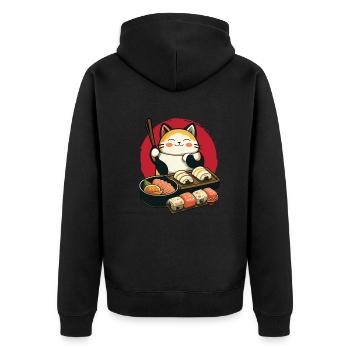 Cartoon Cat Suhi with Japan Sun - Unisex Premium Organic Zip Hoodie - black - Back - Nico (187cm)