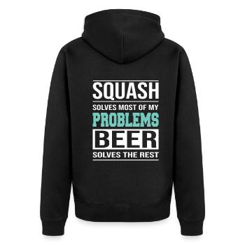 Squash solves most of my Problems - Unisex Premium Bio Zip Hoodie - Schwarz - Hinten - Nico (187cm)