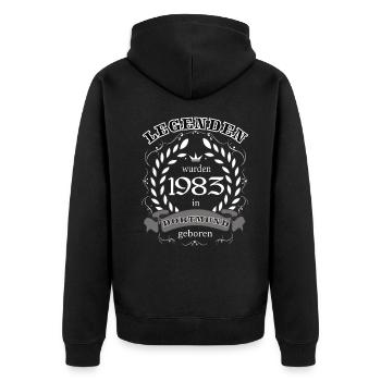 Legenden wurden 1983 in Dortmund geboren - Unisex Premium Bio Zip Hoodie - Schwarz - Hinten - Nico (187cm)