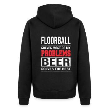 Floorball solves Most of my Problems - Unisex Premium Bio Zip Hoodie - Schwarz - Hinten - Nico (187cm)