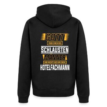 Hotelfachmann einer der schlausten Männer der Welt - Unisex Premium Bio Zip Hoodie - Schwarz - Hinten - Nico (187cm)