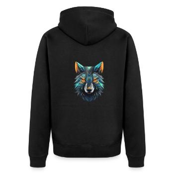Polygon Wolf Kopf - Unisex Premium Bio Zip Hoodie - Schwarz - Hinten - Nico (187cm)