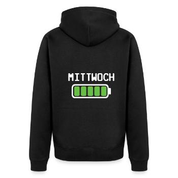 Mittwoch Akku voll geladen - Akkustand - Unisex Premium Bio Zip Hoodie - Schwarz - Hinten - Nico (187cm)
