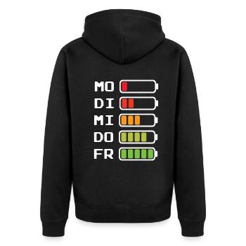 Wochentage Akkustand Montag bis Freitag - Unisex Premium Bio Zip Hoodie - Schwarz - Hinten - Nico (187cm)