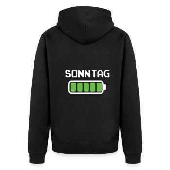 Sonntag Akku voll geladen - Akkustand - Unisex Premium Bio Zip Hoodie - Schwarz - Hinten - Nico (187cm)