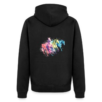 Horses with colorful splashes of color - Unisex Premium Organic Zip Hoodie - black - Back - Nico (187cm)