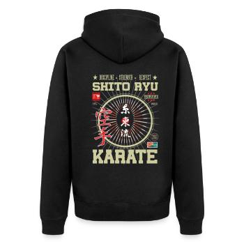 Shito Ryu Karate Okinawa Design - Unisex Premium Bio Zip Hoodie - Schwarz - Hinten - Nico (187cm)